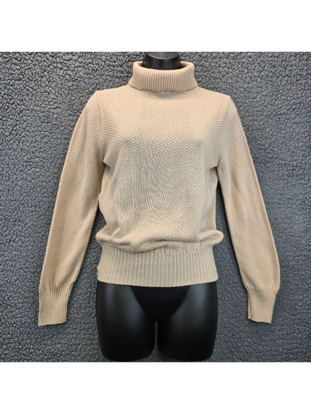 Vintage College Point Turtleneck Sweater M Tan Textured Knit Preppy Academia USA